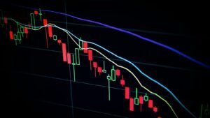 Candlestick stock chart on a dark trading screen